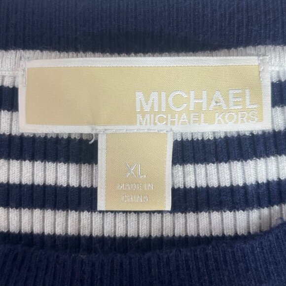 Michael Kors Thermal Striped Knit Shirt Top Womens XL Navy White Warm - Picture 6 of 6